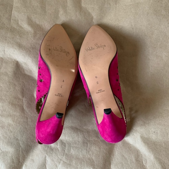 Walter Steiger 1980’s suede fuchsia sling back heels with perforated shapes. - Picture 8 of 9